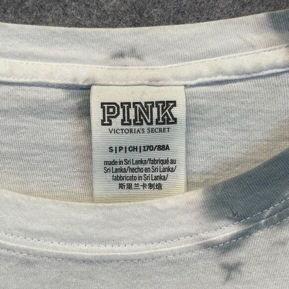 PINK VICTORIA'S SECRET Top Womens Small White Gray Tie Dye Long Sleeve Crew Neck - Picture 5 of 15